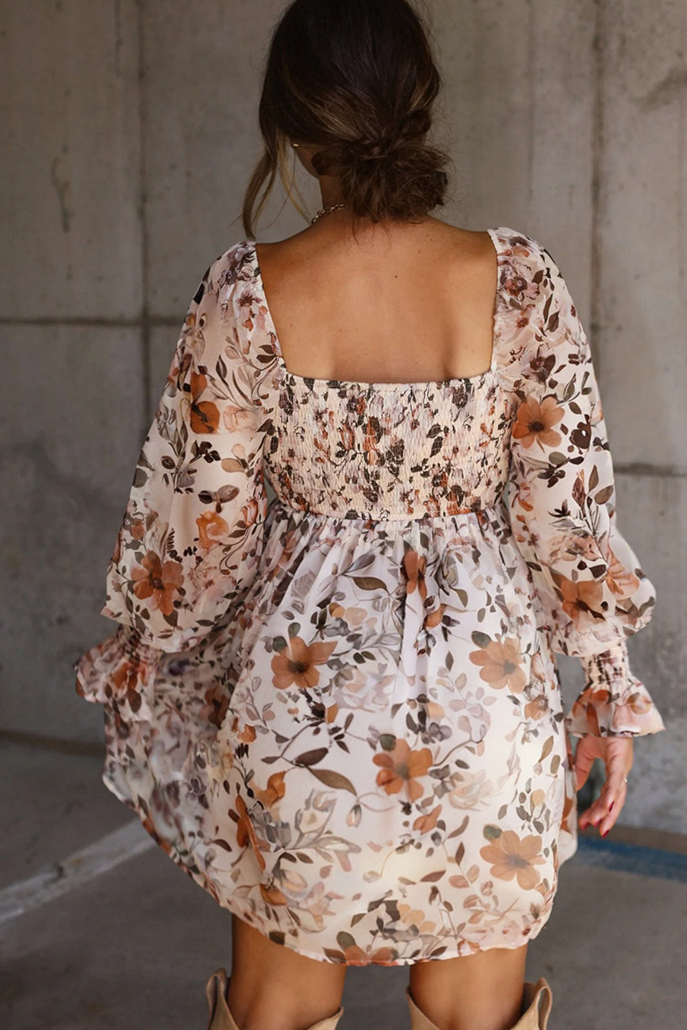 White Floral Print Mini Dress Boho
