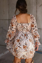 White Floral Print Mini Dress Boho