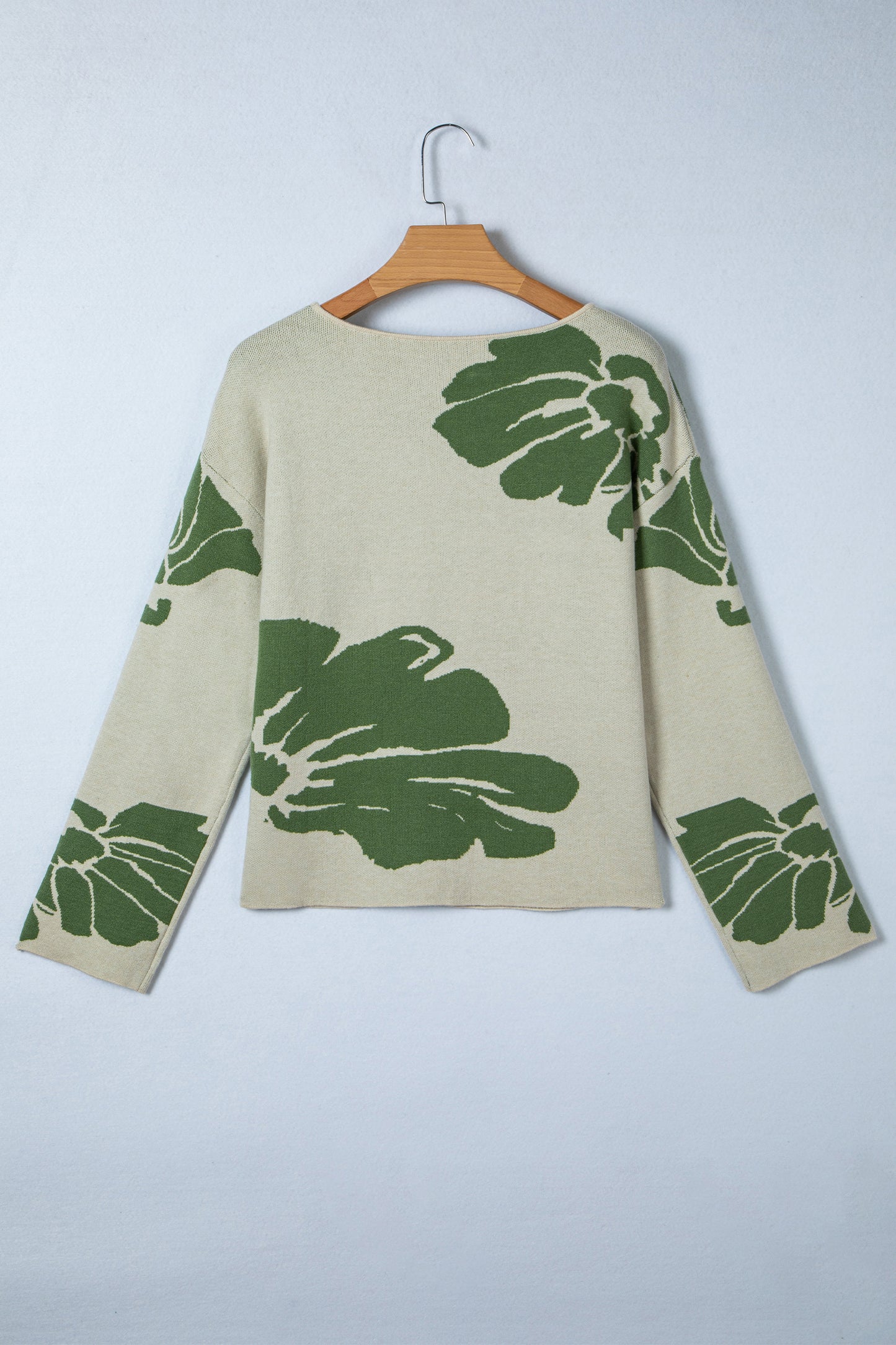 Green Flower Pattern Sweater For Women