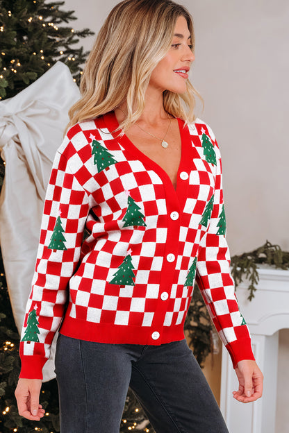 Pink Checkered Christmas Cardigan