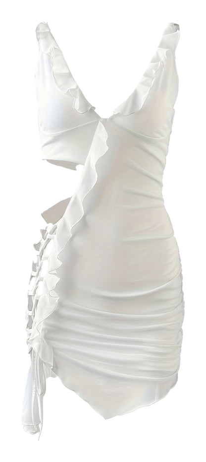Sexy V-Neck Mini Dress With Ruffle Detail
