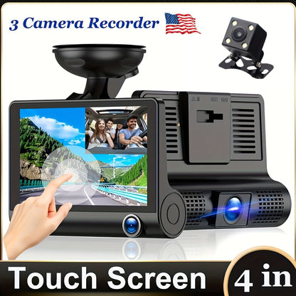 1080p Touch Screen Dash Cam With 3 Cameras