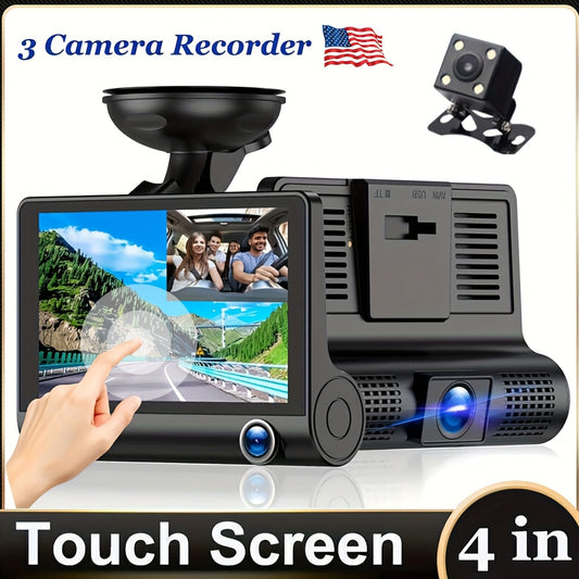 1080p Touch Screen Dash Cam With 3 Cameras