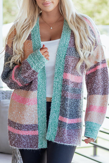 Multicolor Striped Open Front Cardigan