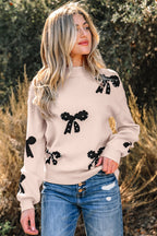 Pearl Embellished Bow Sweater For Chic Style