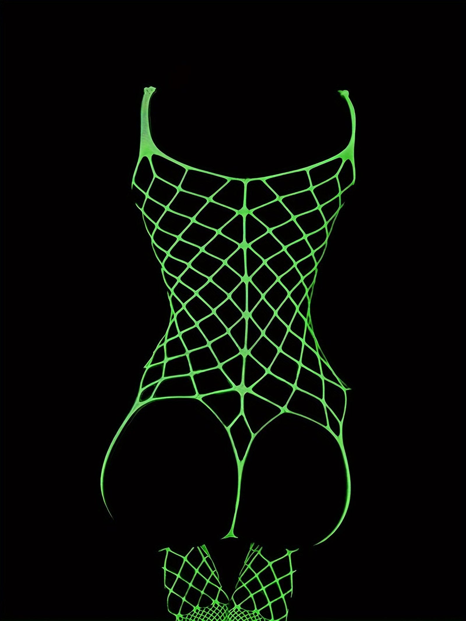 Luminous Fishnet Bodystocking - Open Crotch Women's Hot Lingerie &