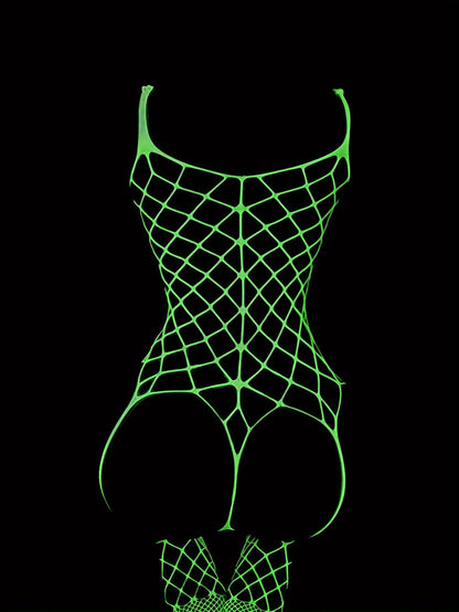 Luminous Fishnet Bodystocking - Open Crotch Women's Hot Lingerie &