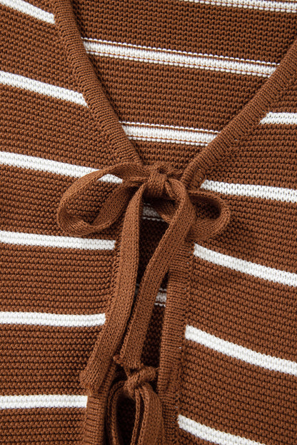 Chestnut Striped Tie Front Cardigan