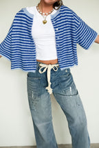 Cable Knit Cardigan Men in Striped Design
