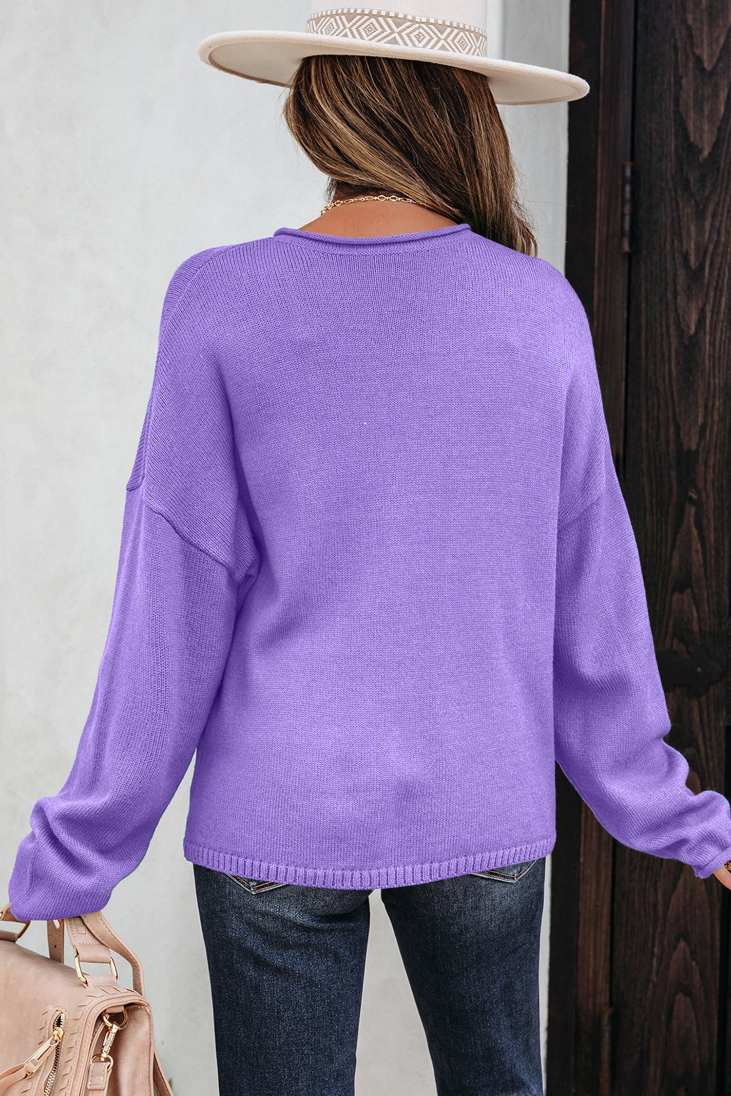 Cable Knit Cardigan Men in Purple