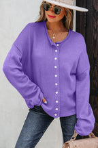 Cable Knit Cardigan Men in Purple