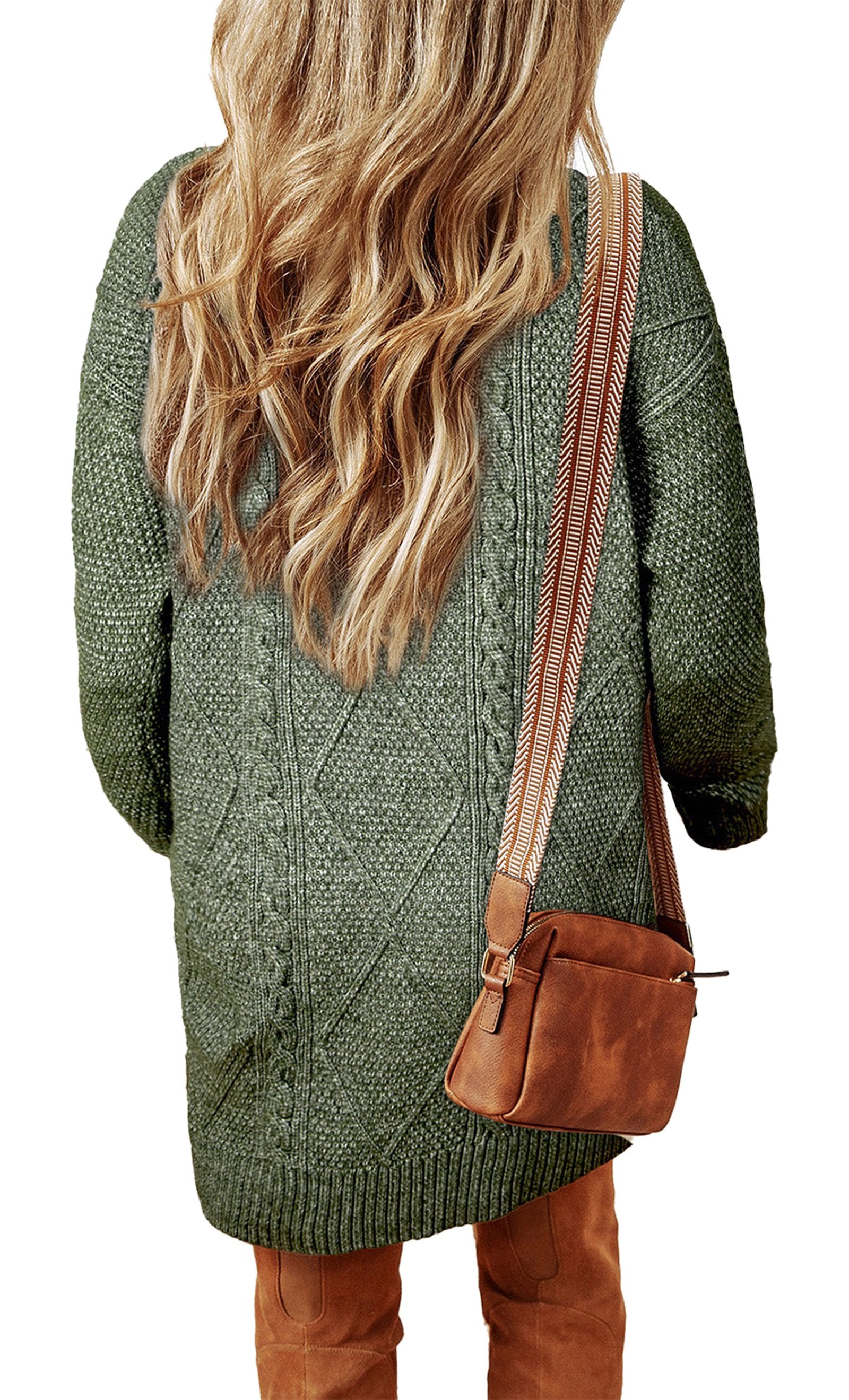 LuckeLadybug cable knit sweater dress in green with a relaxed fit and unique textured design
