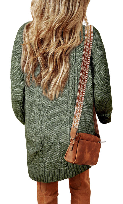 LuckeLadybug cable knit sweater dress in green with a relaxed fit and unique textured design