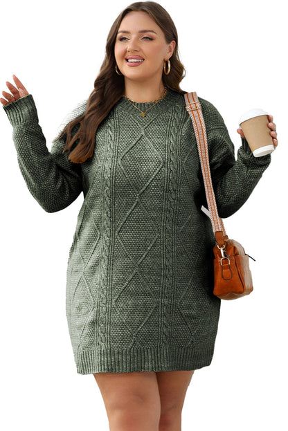 LuckeLadybug cable knit sweater dress in green, stylish and perfect for casual outings