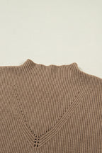 Light French Beige Solid Color Ribbed Knit Mock Neck Loose Sleeveless Sweater