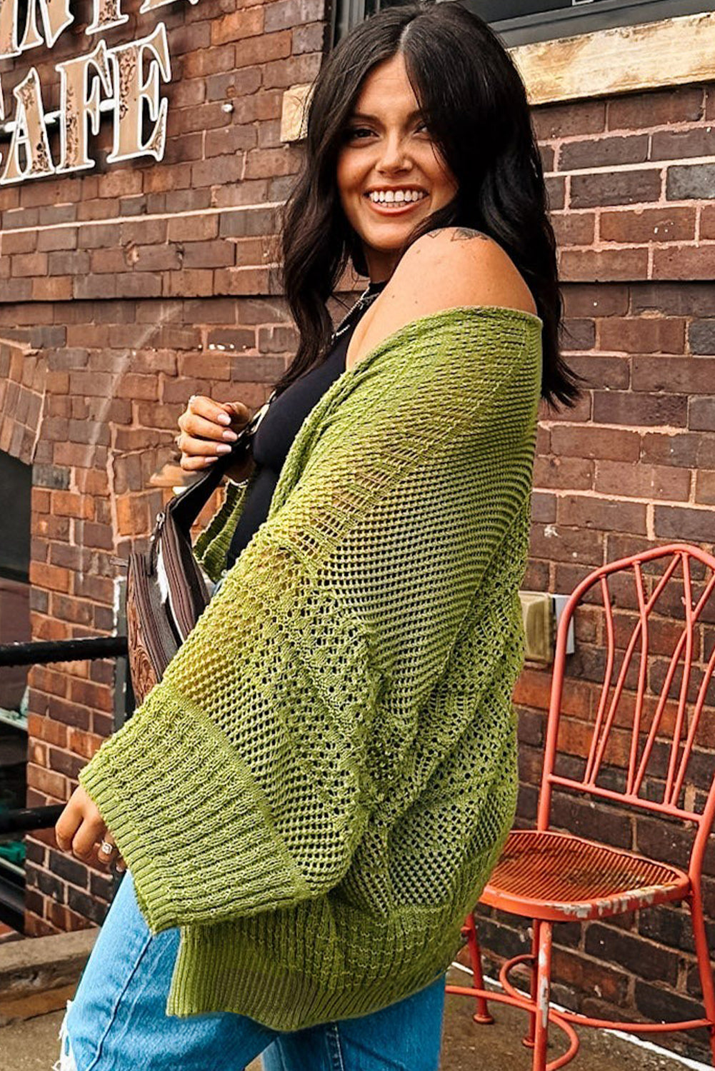 Green Oversized Crochet Cardigan