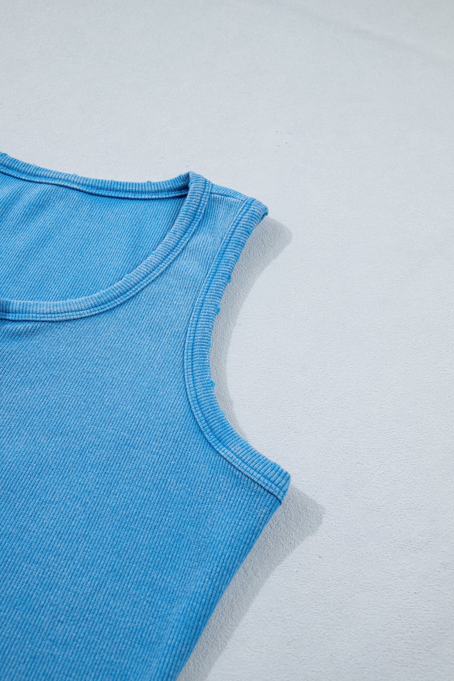 Coffee Vintage Distressed Ribbed Mineral Wash Tank Top