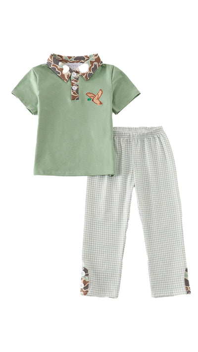 Adorable Duck Embroidery Camouflage Boy Set For Your Little Explorer! - LuckeLadybug LLC