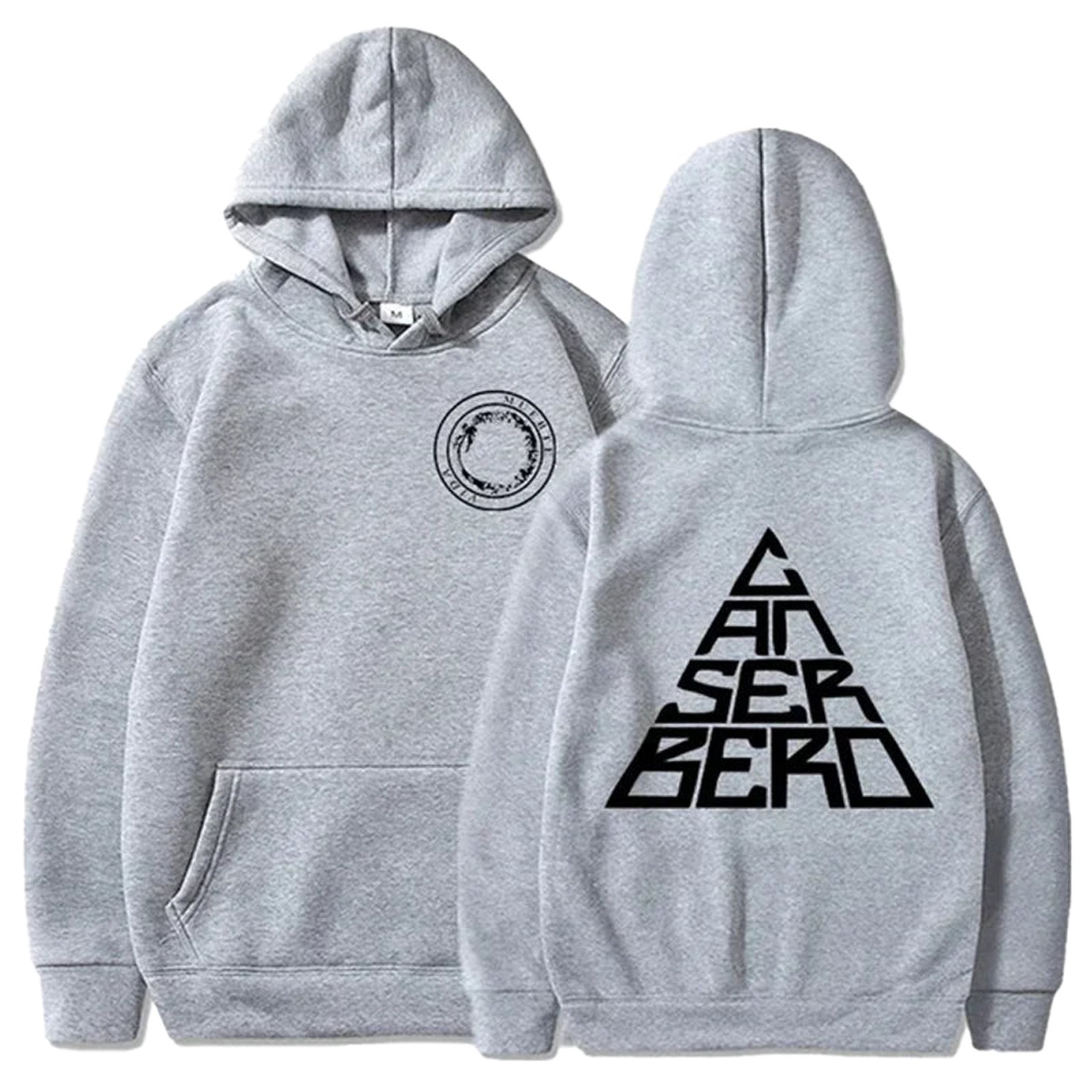 Grey Canserbero hoodie unisex featuring a unique graphic design and front pocket