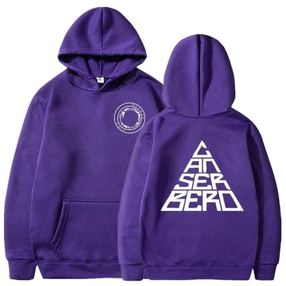 Purple Canserbero hoodie unisex featuring a front logo and stylish back design for casual wear