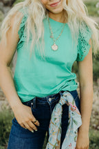 Mint Green Eyelet Lace Ruffled Cap Sleeve Top