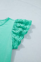 Mint Green Eyelet Lace Ruffled Cap Sleeve Top