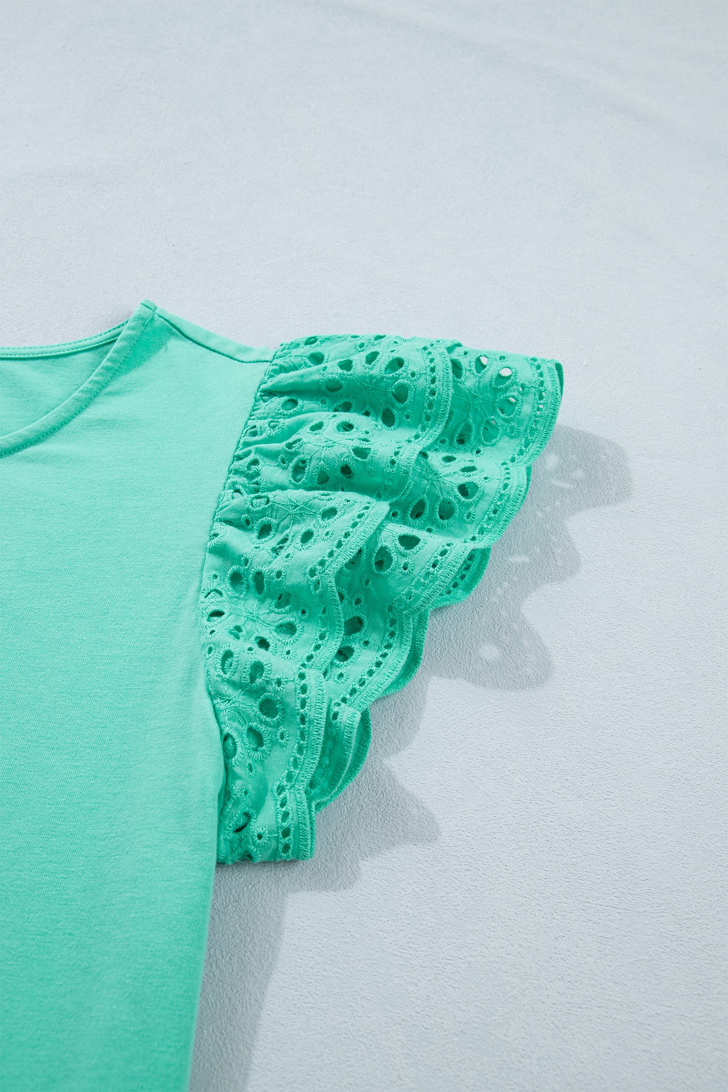 Mint Green Eyelet Lace Ruffled Cap Sleeve Top