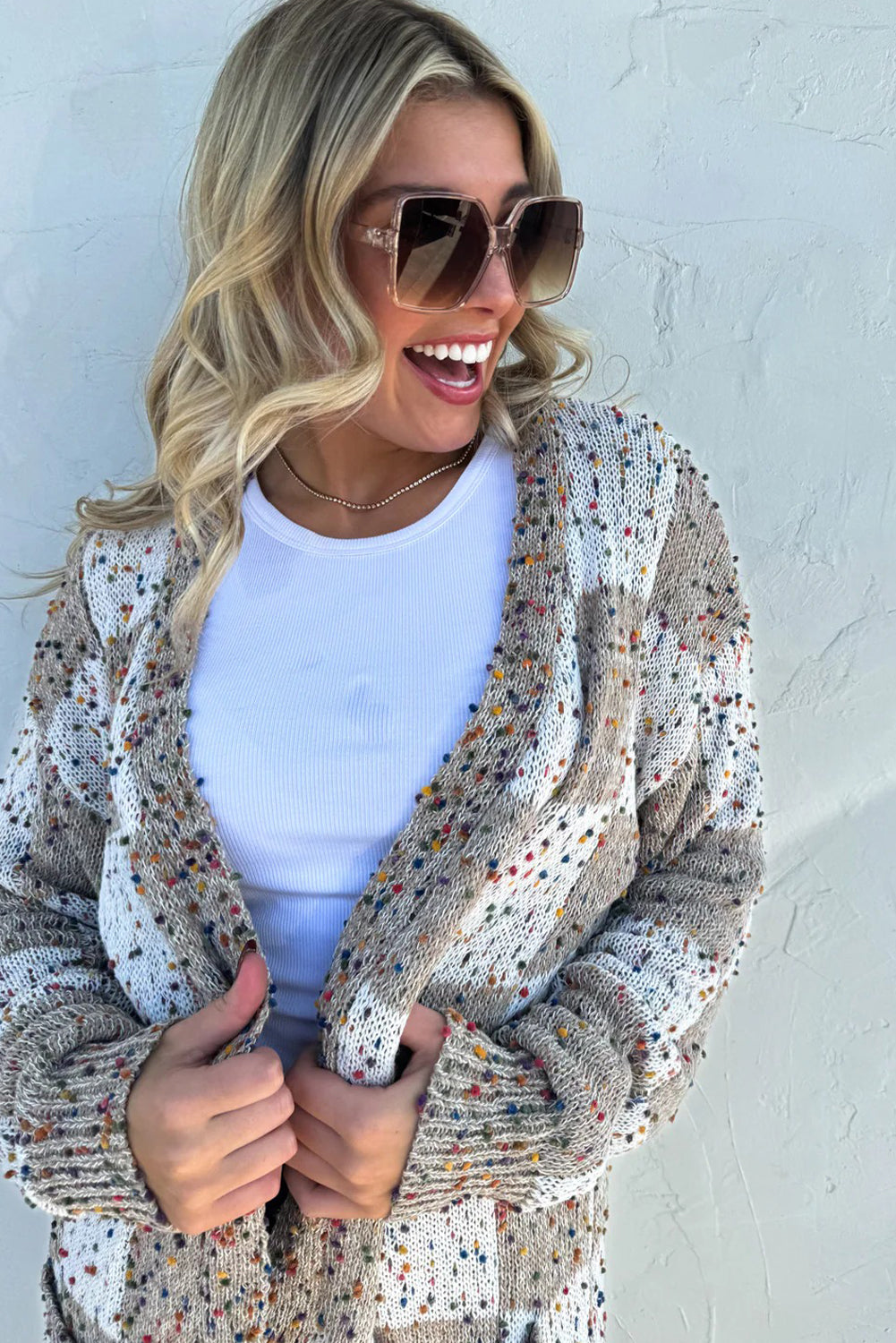 Open Front Cardigan Sweater with Dots