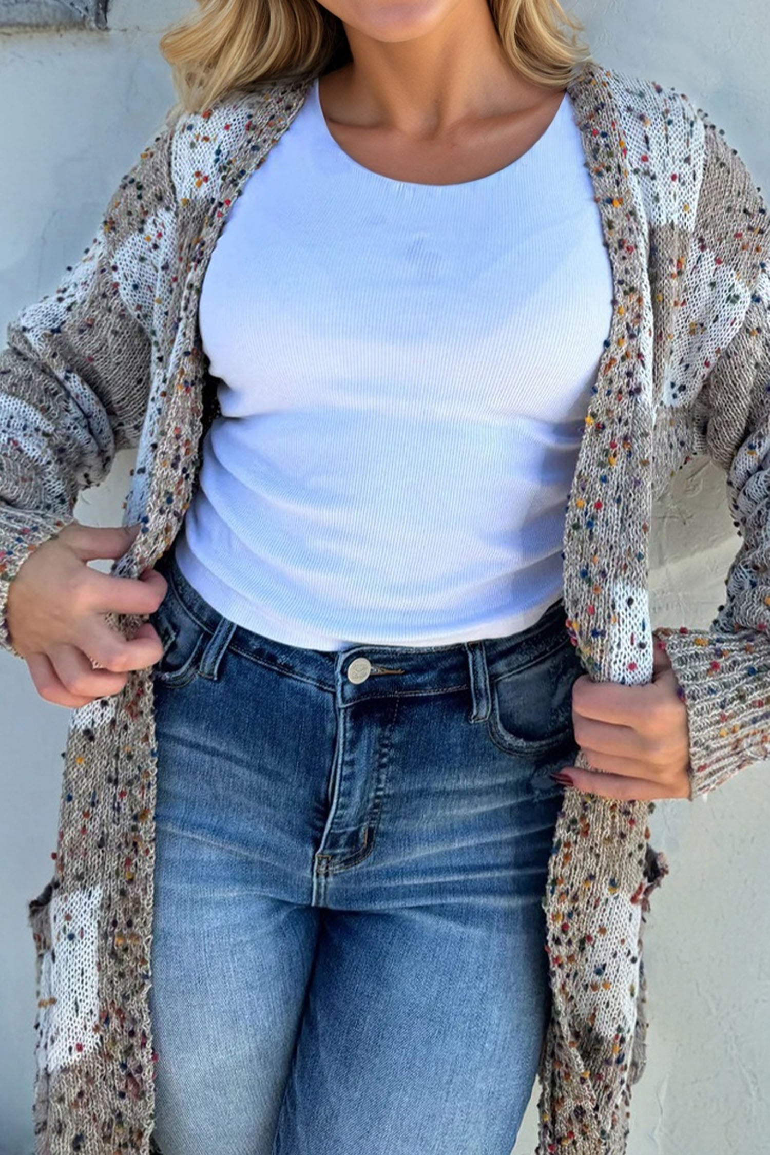 Open Front Cardigan Sweater with Dots