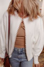 Open Front Cardigan Sweater with Pearls