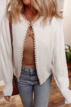 Open Front Cardigan Sweater with Pearls
