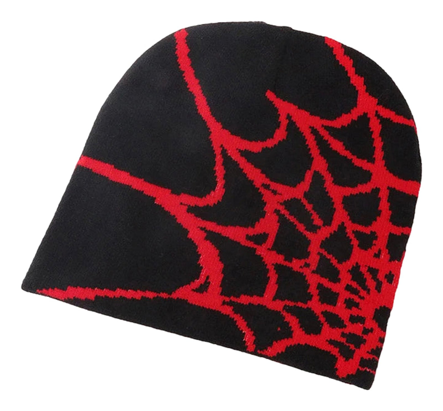 LuckeLadybug LLC cartoon spider embroidered beanie with red spider web design on a black background
