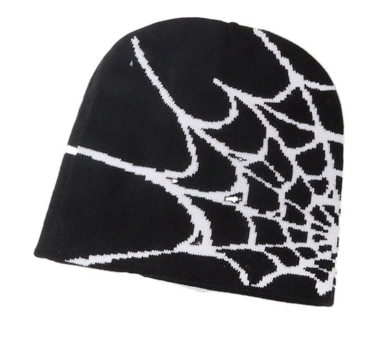 Black beanie featuring a cartoon spider embroidered design, perfect for casual wear