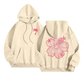 LuckeLadybug women's casual hoodies in beige with pink palm tree and flower designs