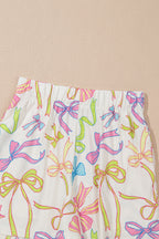 Colorful drawstring casual shorts for mens with vibrant ribbon patterns from LuckeLAdybug LLC