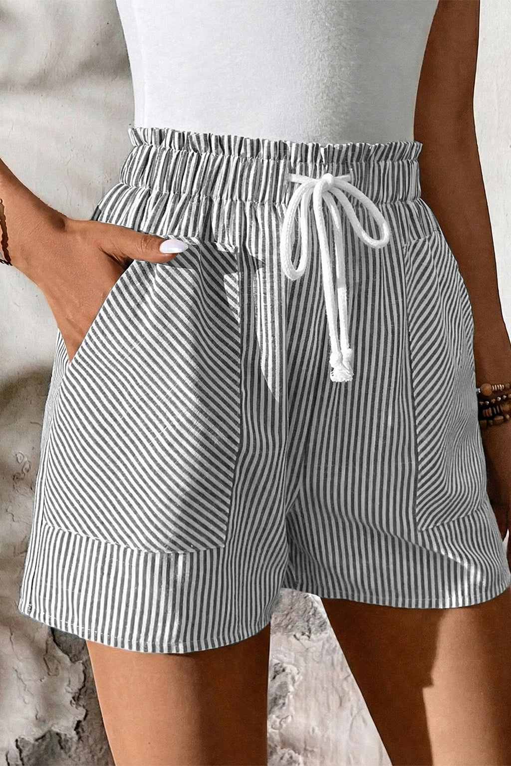 Striped LuckeLAdybug LLC casual shorts for mens with elastic waistband and pockets