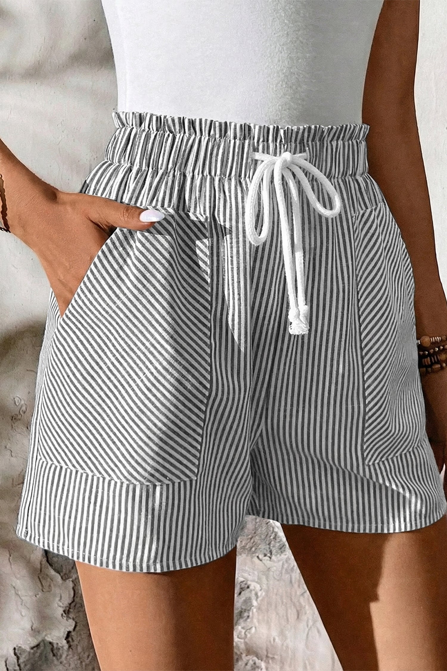Striped LuckeLAdybug LLC casual shorts for mens with elastic waistband and pockets