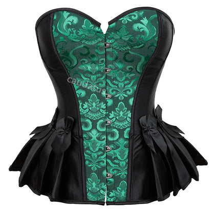 Elegant blue steampunk corset top with intricate design and stylish bows for a unique look