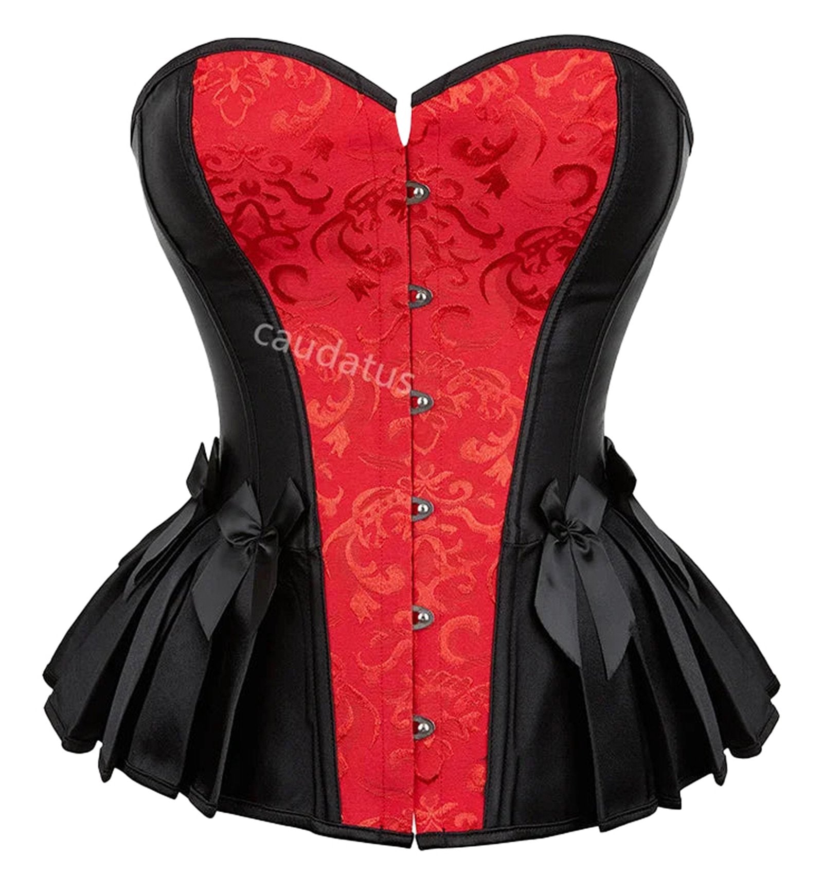 Stylish blue steampunk corset top with decorative buttons and pleated skirt detail