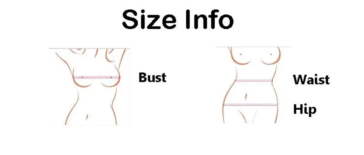Size info chart for blue steampunk corset top showing bust, waist, and hip measurements
