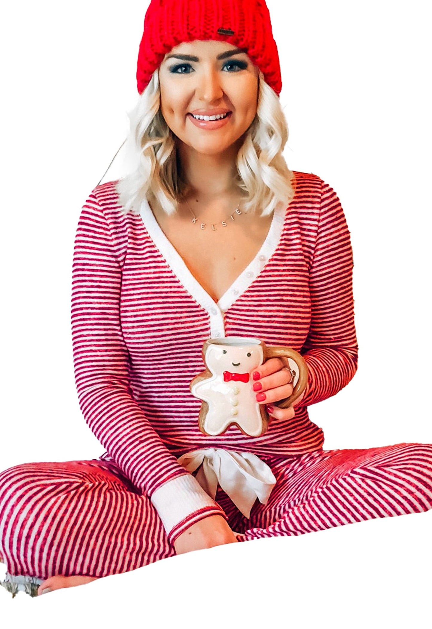 Red Stripe Lounge Set For Women