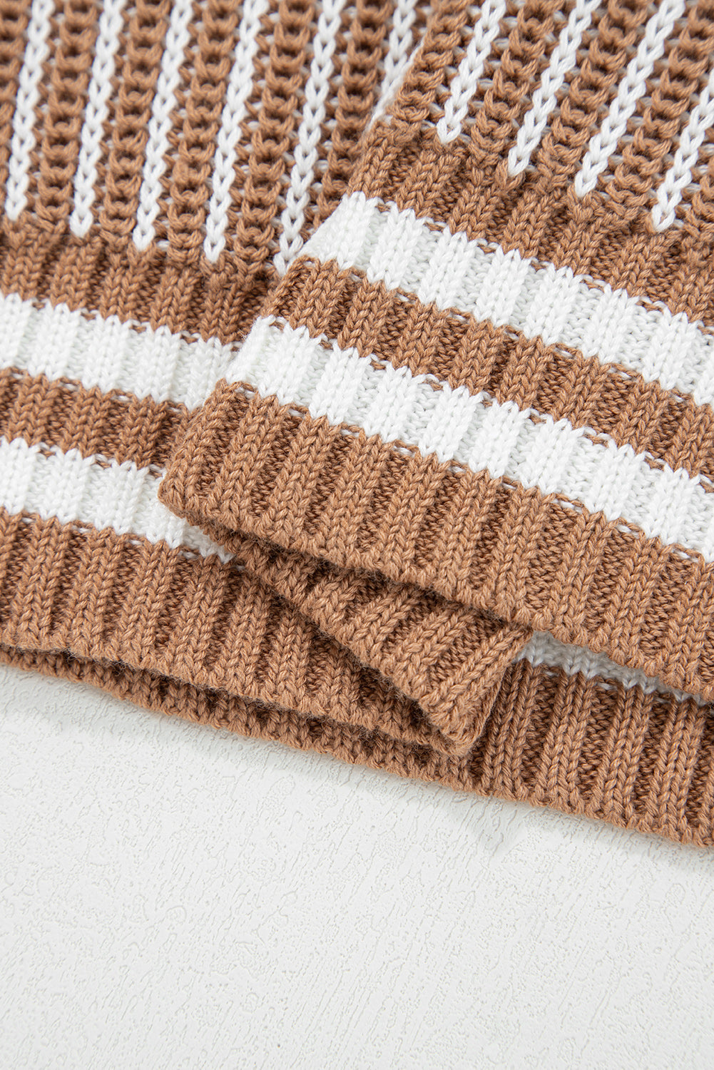 Brown Striped Patchwork Sweater For Trendy Look