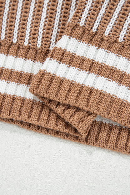 Brown Striped Patchwork Sweater For Trendy Look