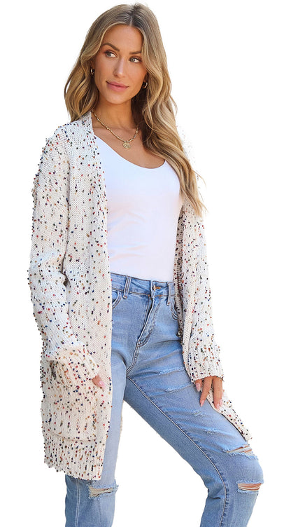 White Confetti Rib Knit Cardigan