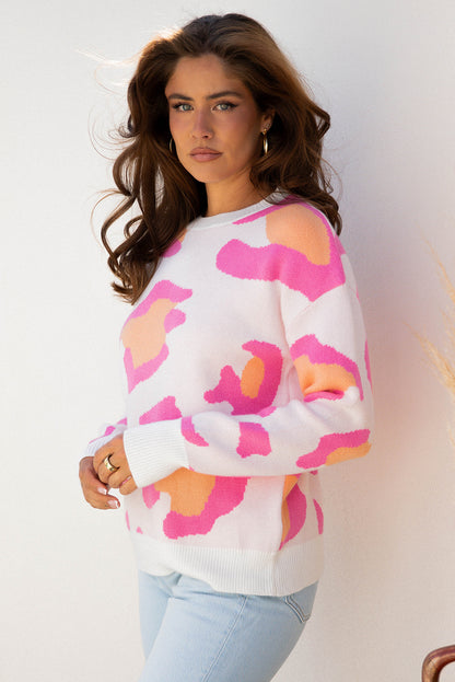 Pink Leopard Print Sweater For Trendy Style