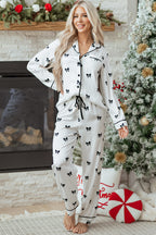 White Bows Print Sleepwear Set