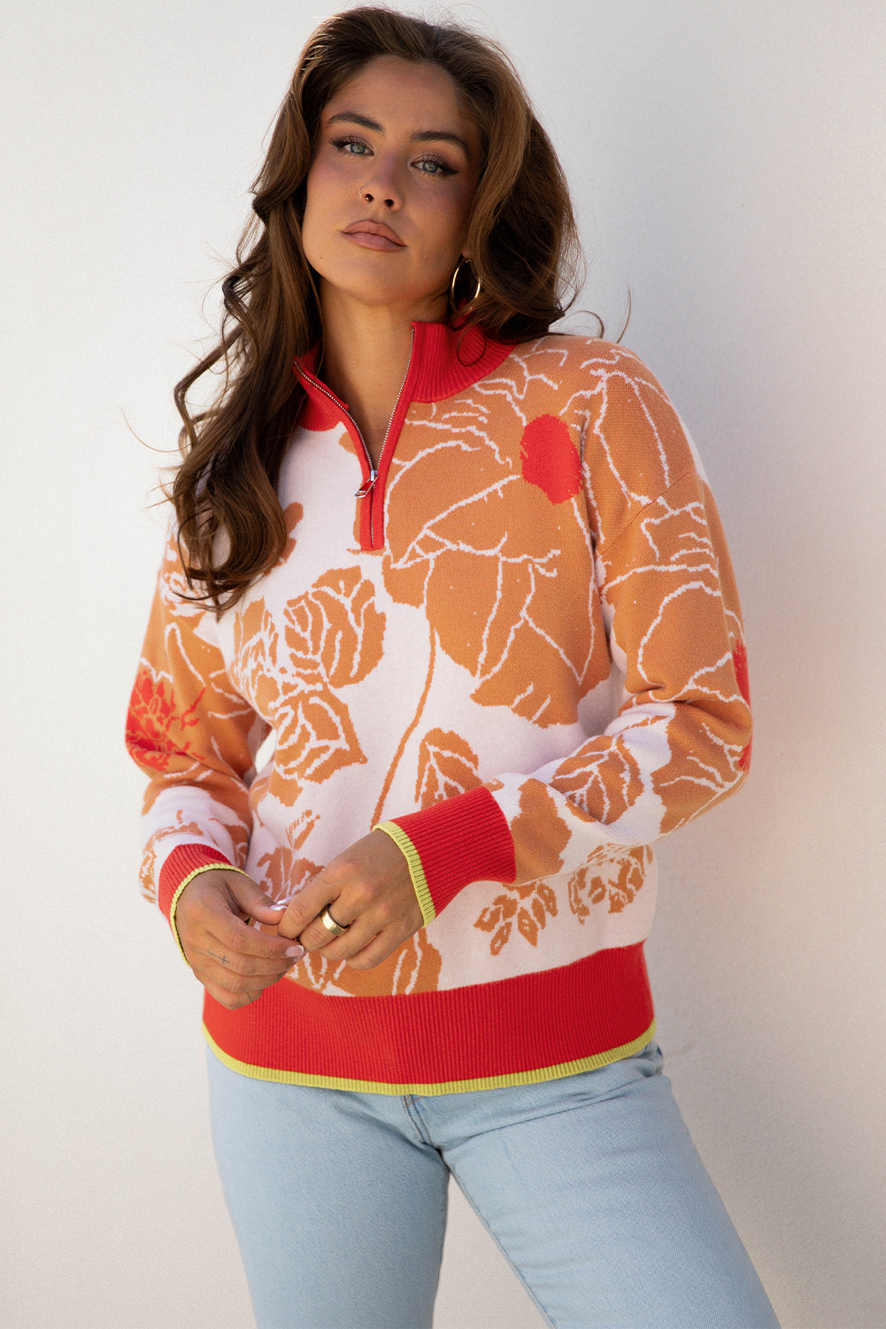 Khaki Floral Pullover Sweater