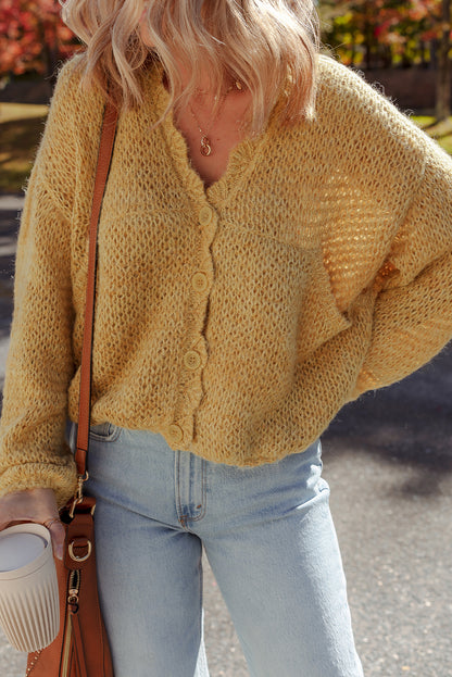 Light Beige Lantern Sleeve Cardigan
