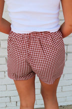 Blue Gingham Printed High Waist Shorts
