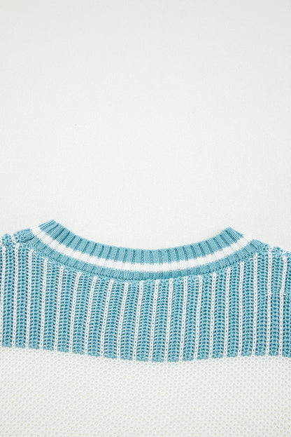 Brown Striped Patchwork Sweater For Trendy Look